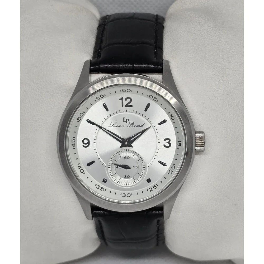 Men's Lucien Piccard Grande Dress Round Small Second Hand Silver Tone Watch 13